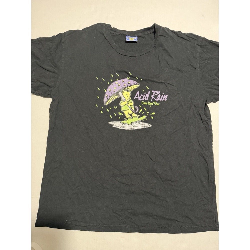Coney Island Picnic 'acid rain' bear graphic, black tee, women's large